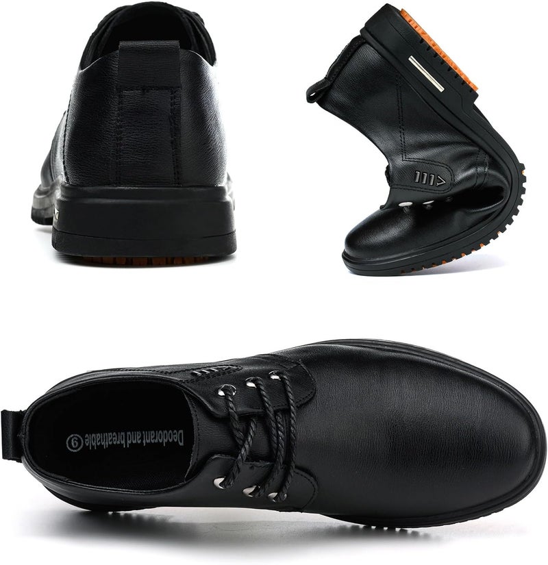 Dinggu Non Slip Work Shoes for Men Waterproof Mens Slip Resistant Shoes，Comfortable Food Service Kitchen Restaurant Chef Work Shoes Black - Image 4